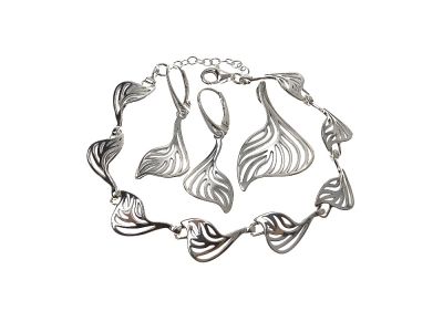 Komplet biżuterii srebrnej - ażurowe liście